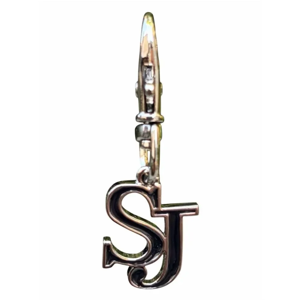 St. John Knits Silver & Black Enamel Letter Logo Keychain/Bag Charm New Designer